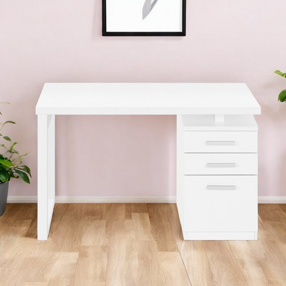 47" White Computer Desk With Three Drawers