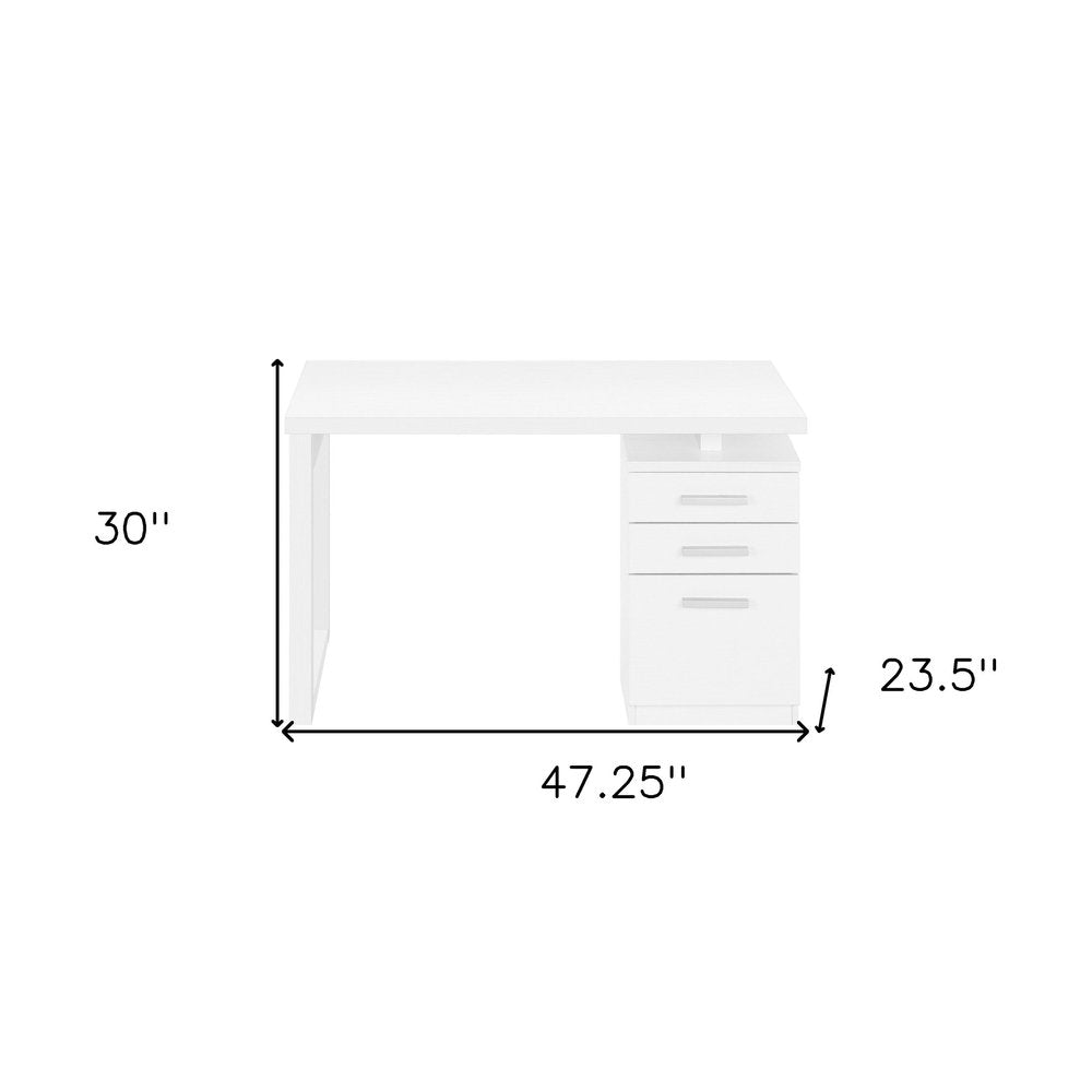 47" White Computer Desk With Three Drawers