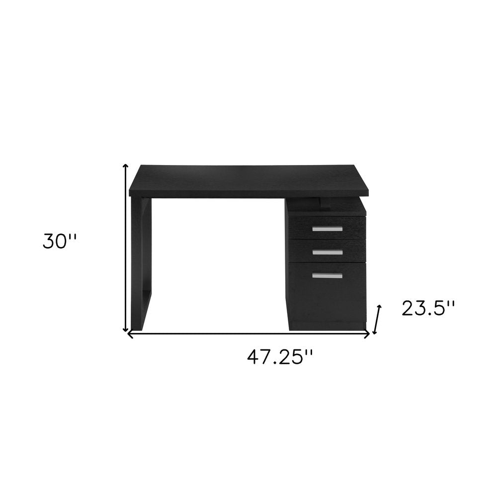 47" Black Computer Desk With Three Drawers