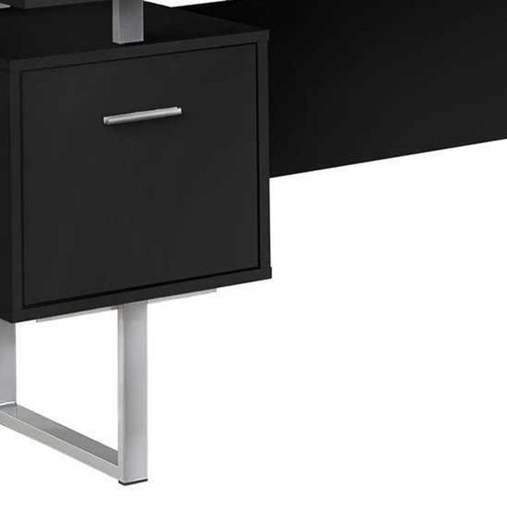 71" Black and Gray L Shape Computer Desk With Three Drawers