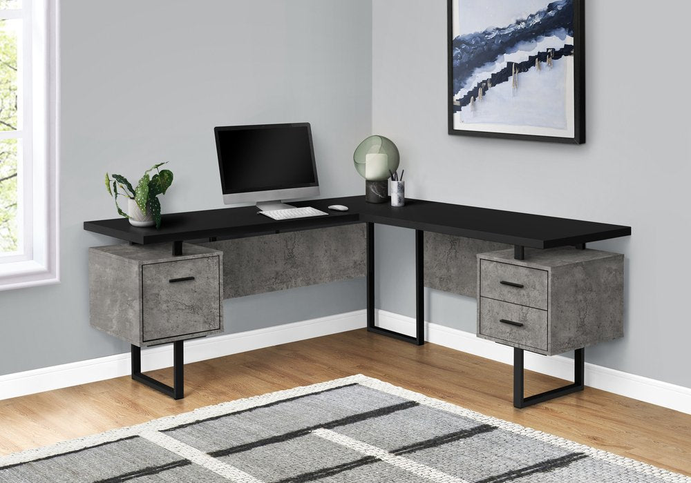 71" Black L Shape Computer Desk With Three Drawers