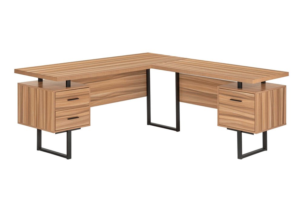 71" Brown and Black L Shape Computer Desk With Three Drawers