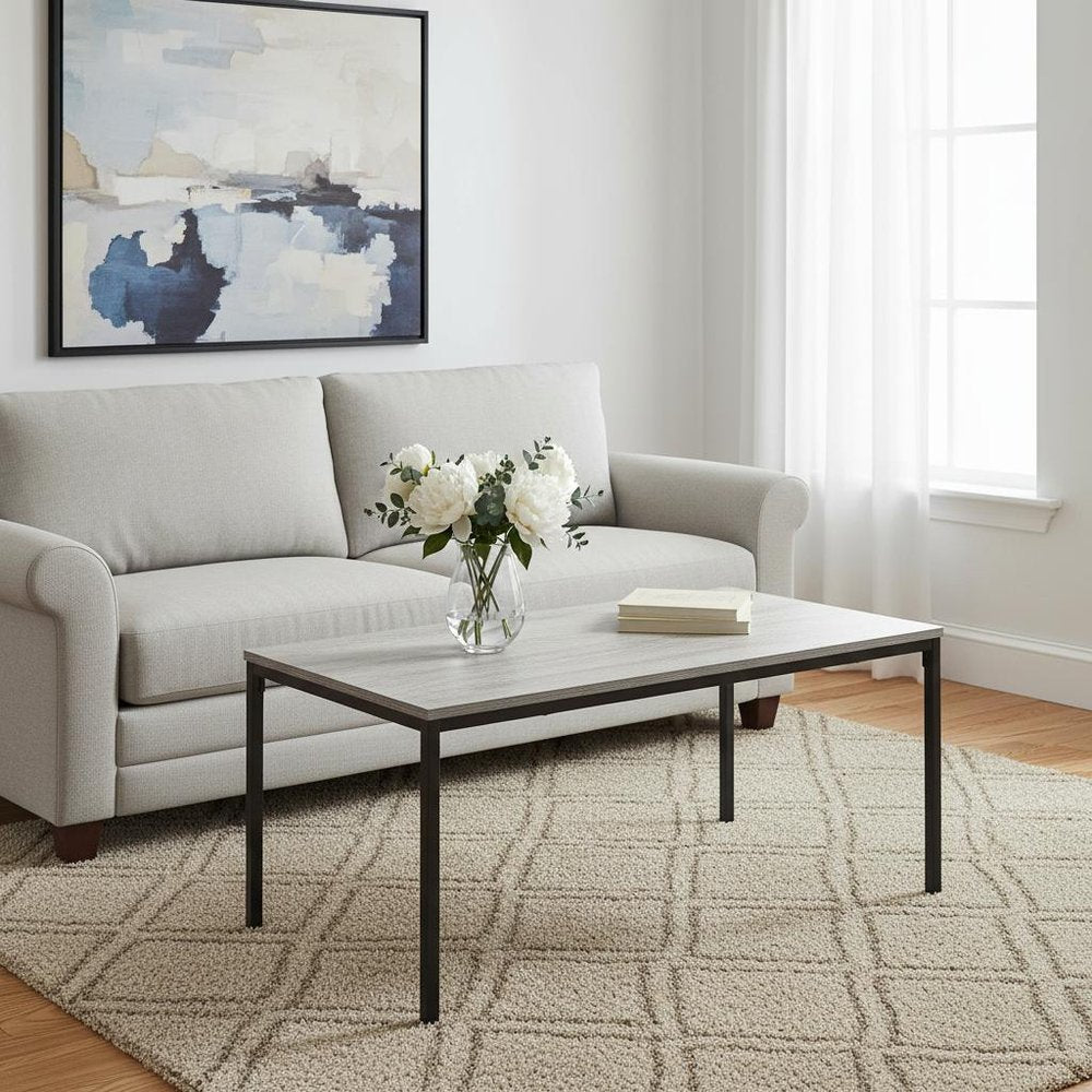 40" Gray And Black Wood And Metal Coffee Table