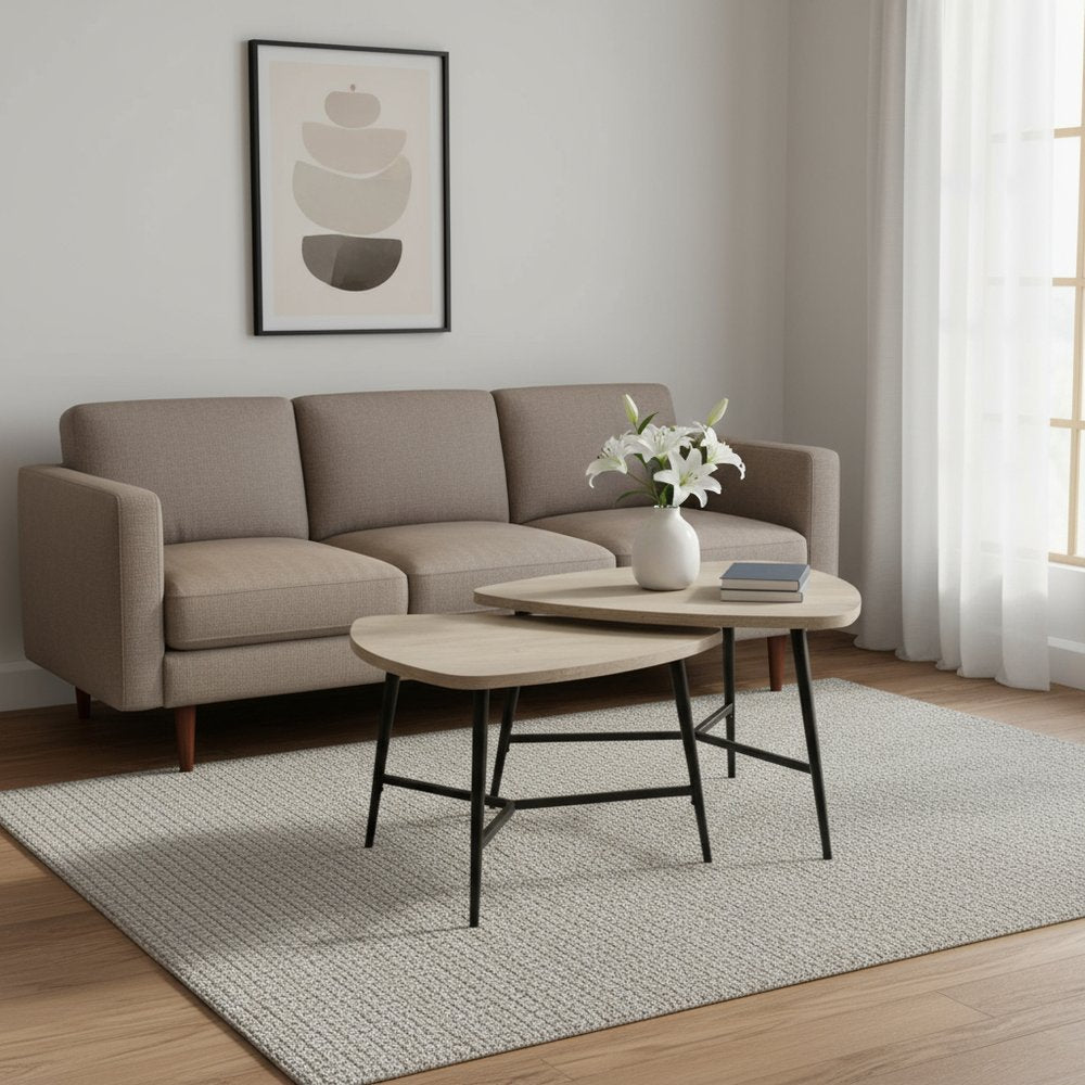 Set of Two 33" Taupe And Black Triangle Nested Coffee Tables