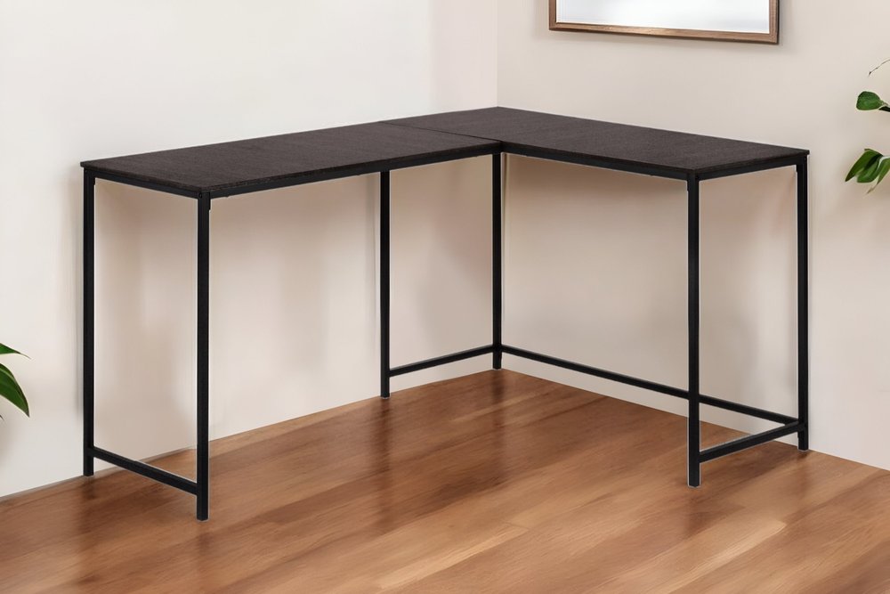 58" Espresso and Black L Shape Computer Desk