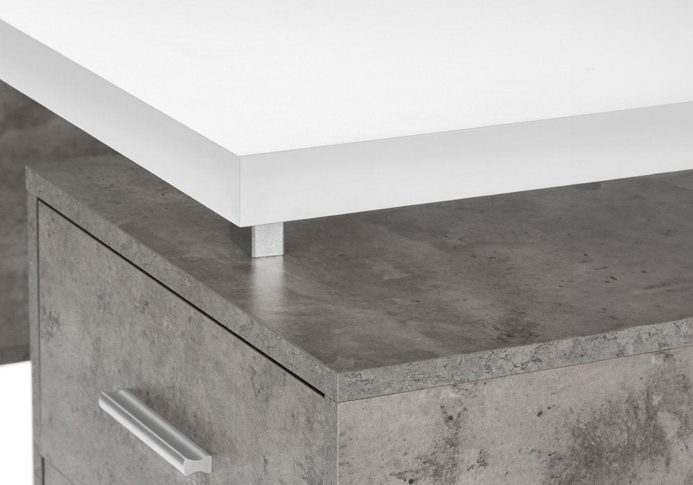 60" White and Gray Computer Desk With Three Drawers