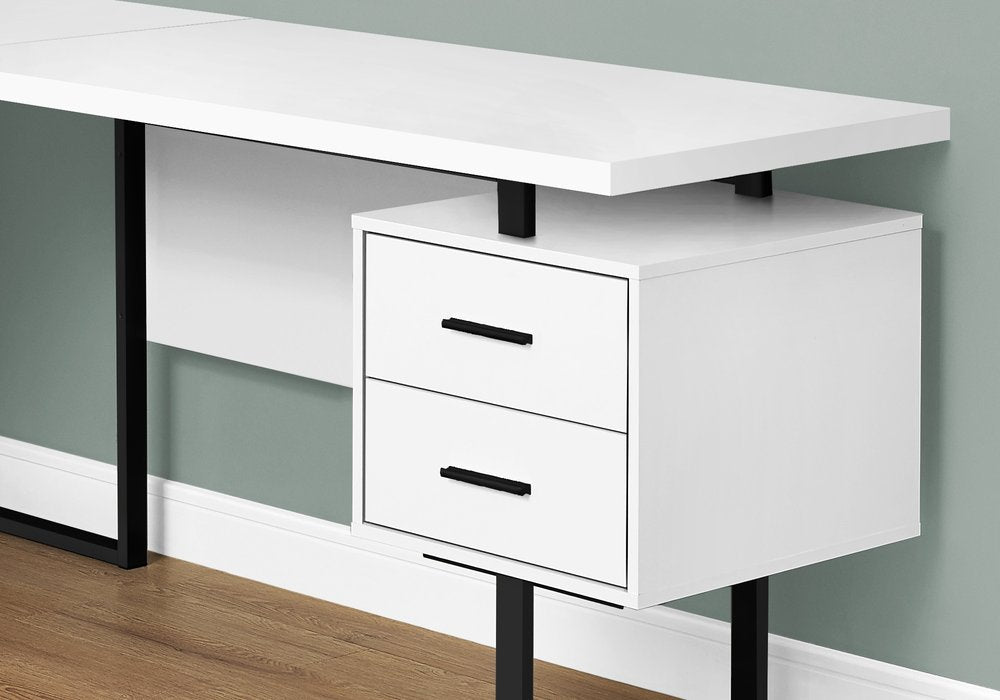 71" White and Black L Shape Computer Desk With Three Drawers