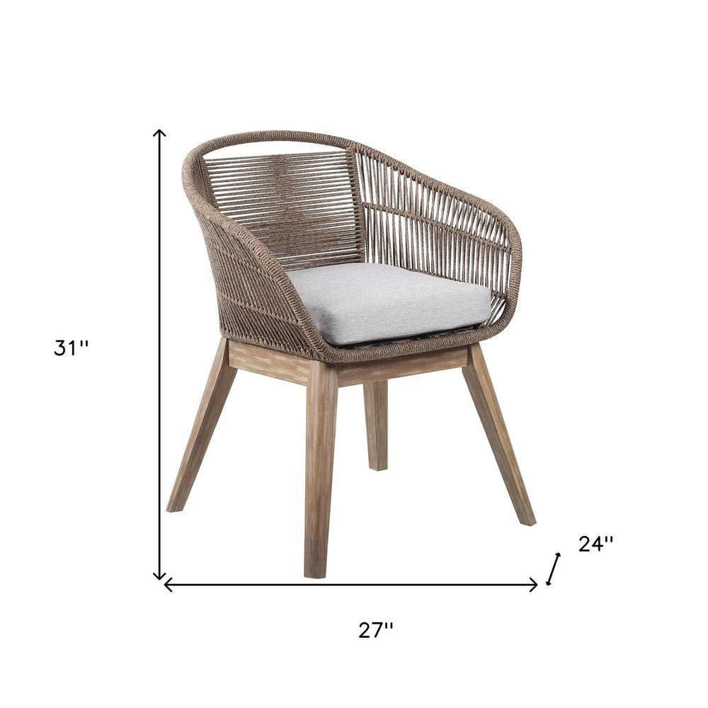 27" Gray and Natural Wood Solid Wood Outdoor Dining Chair with Gray Cushion