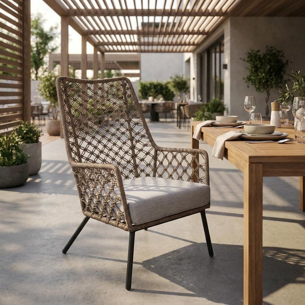 26" Gray Metal Outdoor Arm Chair with Gray Cushion