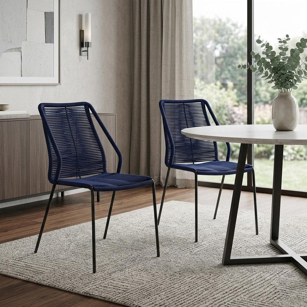Set of Two 22" Blue Metal Outdoor Dining Chair