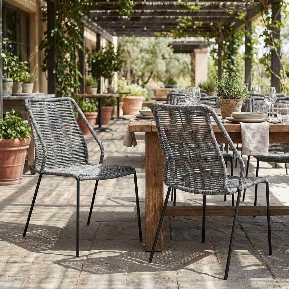 Set of Two 22" Gray Metal Outdoor Dining Chair