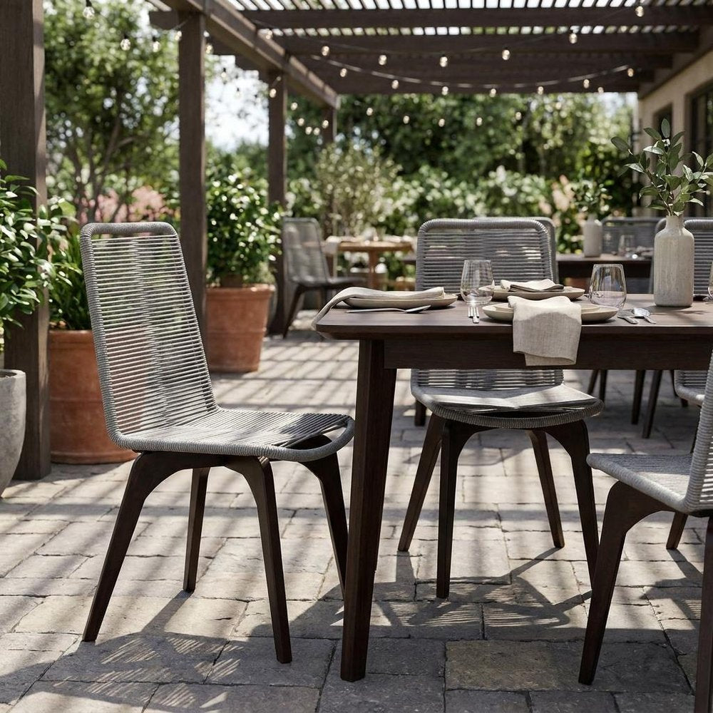 Set of Two 18" Silver Solid Wood Outdoor Dining Chair