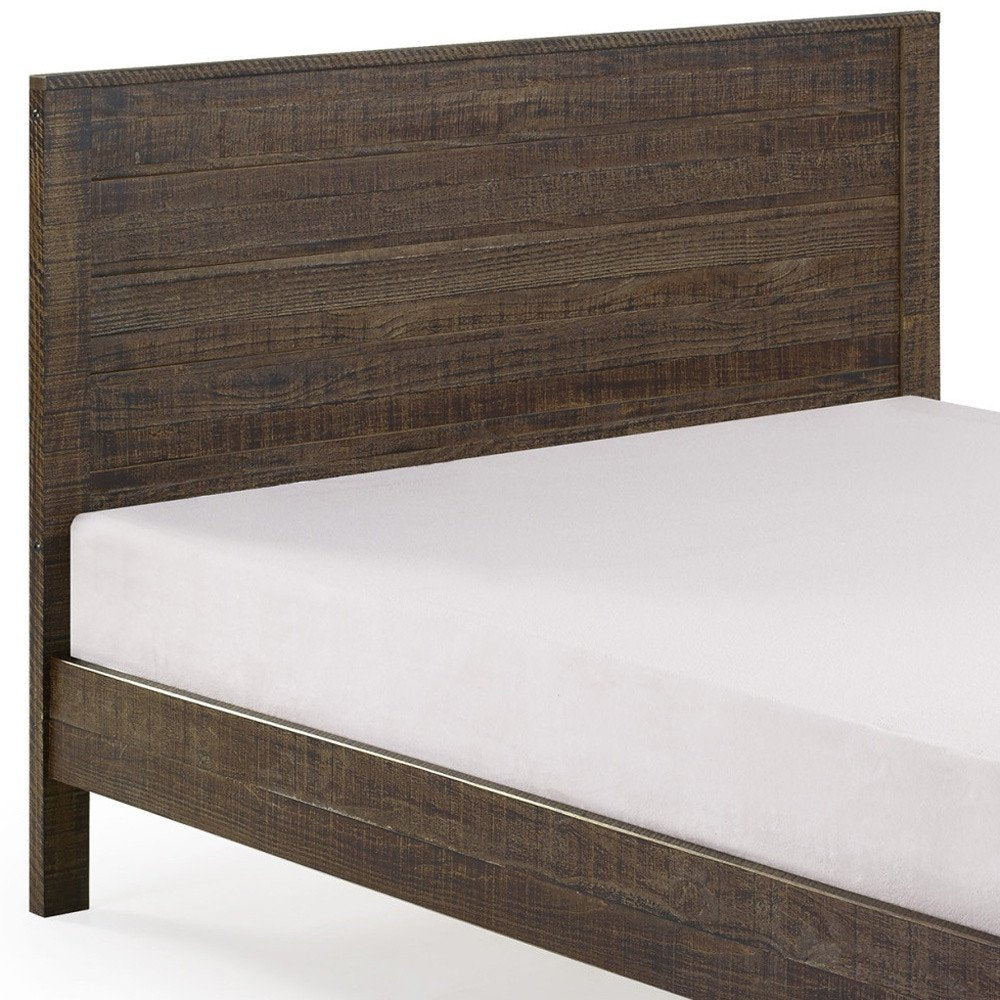 White Shiplap Texture Distressed Solid Wood Queen Bed Frame