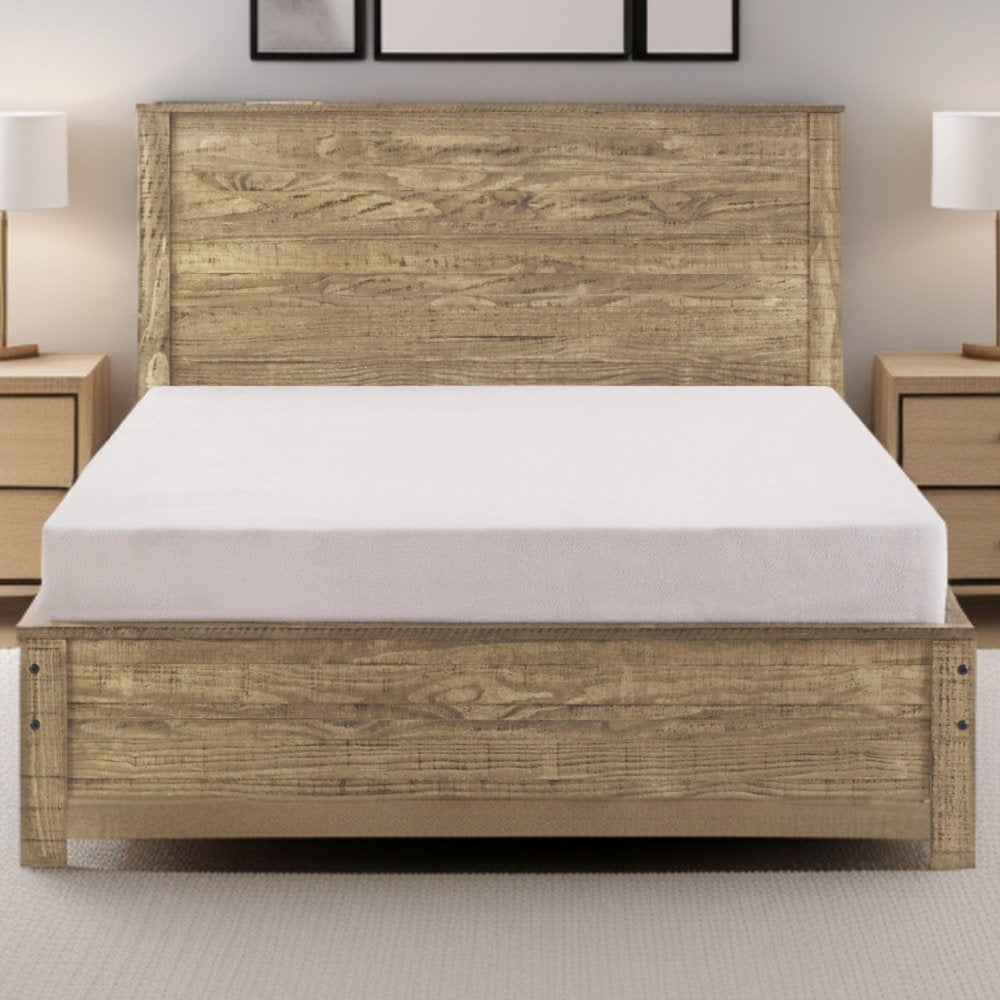 White Shiplap Texture Distressed Solid Wood Queen Bed Frame