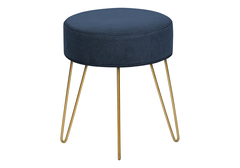 14" Blue and Gold Fabric Round Ottoman