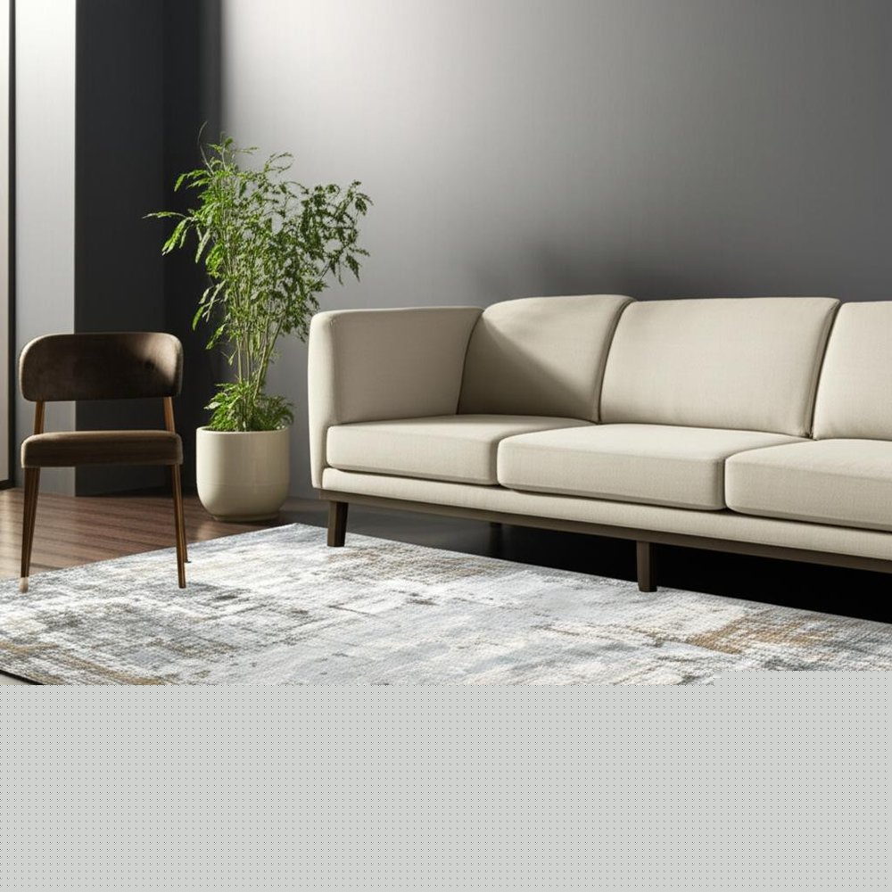 5' X 8' Beige Abstract Power Loom Stain Resistant Area Rug