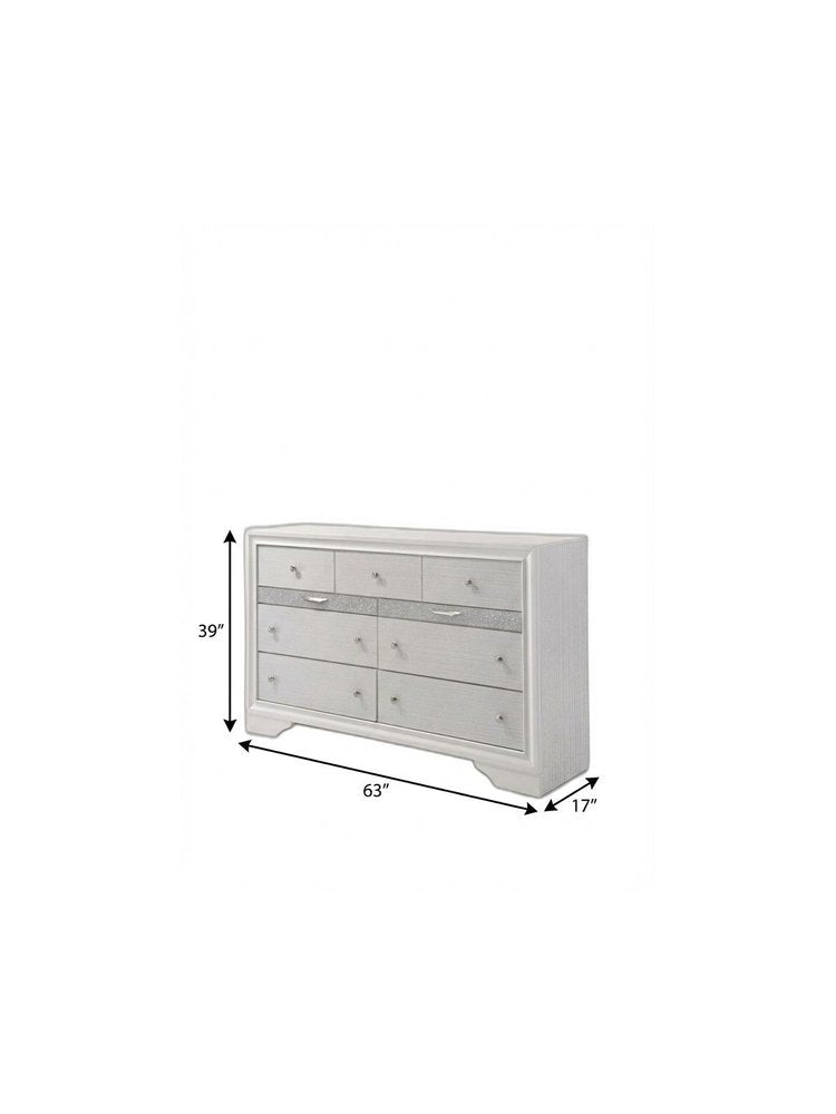 63" White Wood Nine Drawer Double Dresser