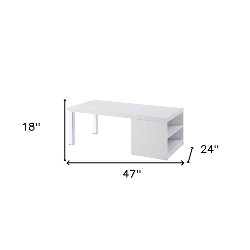47" White and Silver Wood And Metal Frame Coffee Table With Shelf