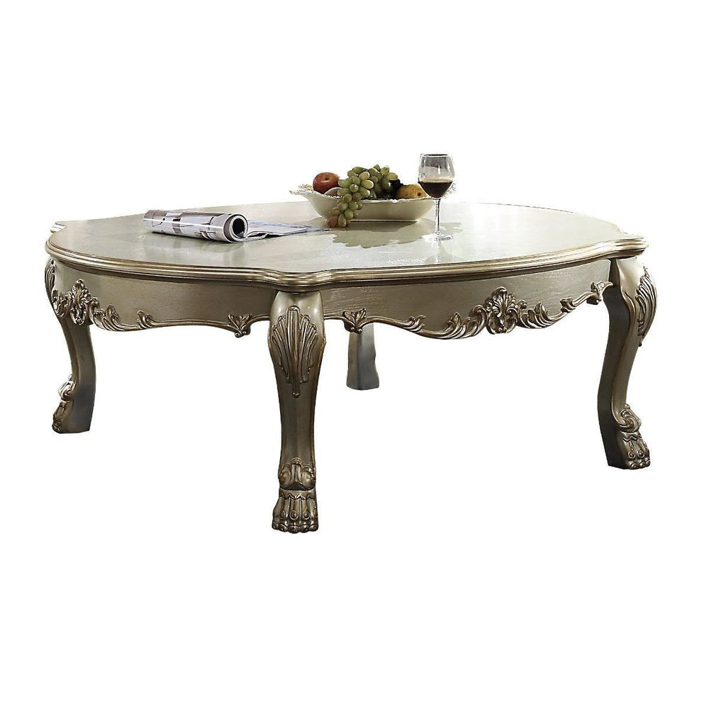 54" Gold and Bone Wood Coffee Table