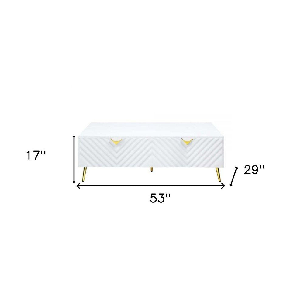 53" White Wood And Metal Coffee Table With Four Drawers