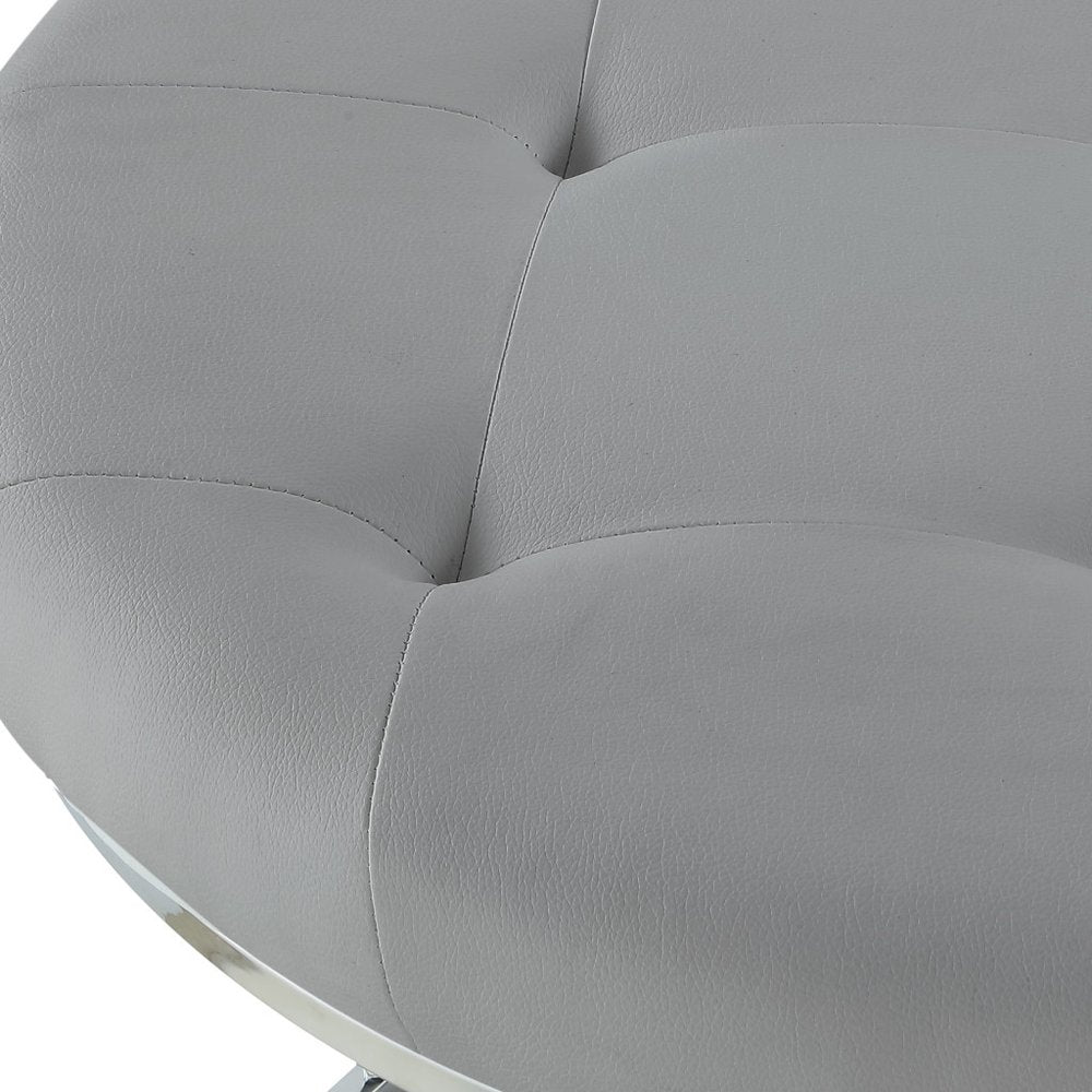 Set of Two Gray Faux Leather and Silver Tufted Round Ottoman