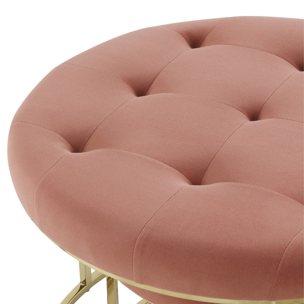 Set of Two Gray Faux Leather and Silver Tufted Round Ottoman