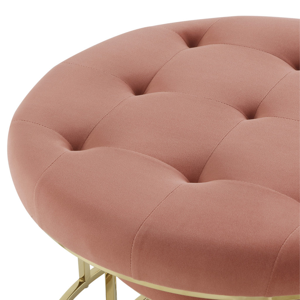 Set of Two Gray Faux Leather and Silver Tufted Round Ottoman