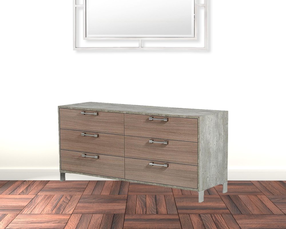 64" Brown And Gray Wood Six Drawer Double Dresser