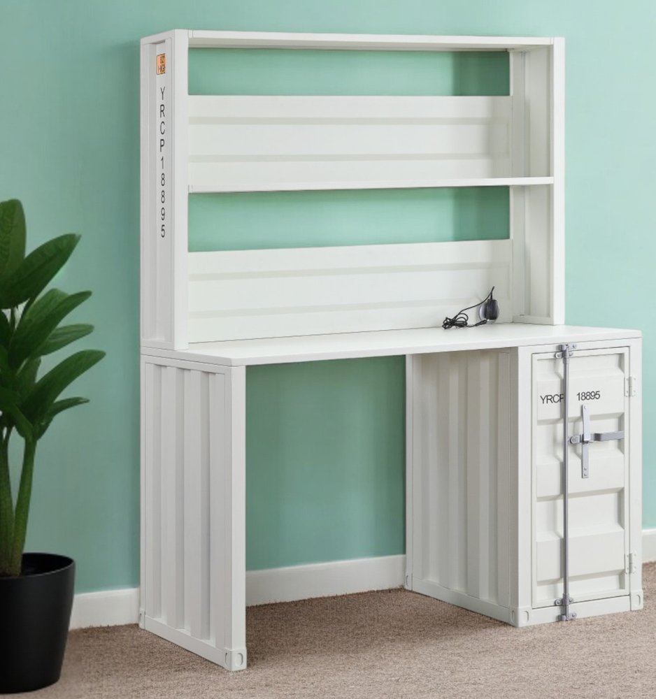 47" White Metal Writing Desk