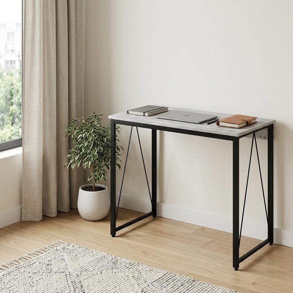 35" Antiqued White and Black Writing Desk