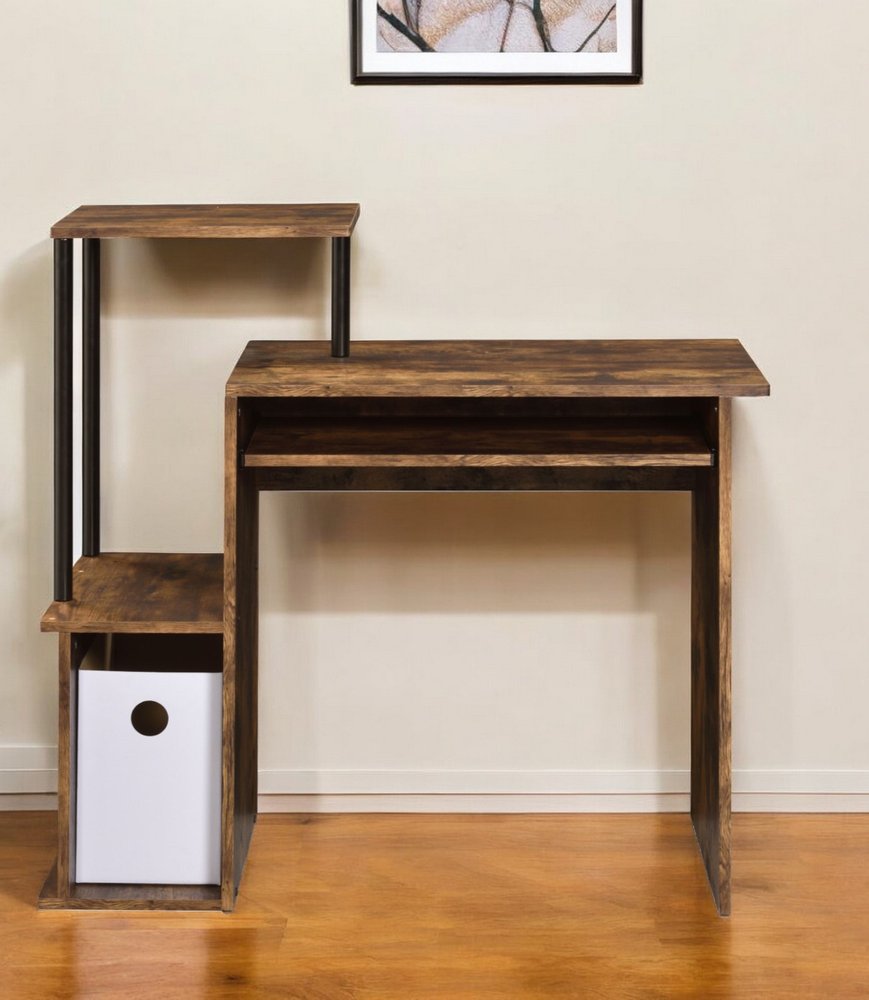 37" Oak and Black Wood and Metal Computer Desk