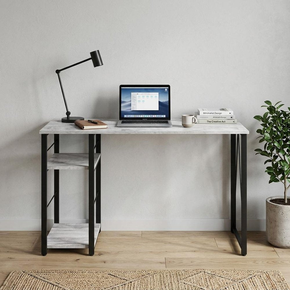 47" Antiqued White and Black Writing Desk
