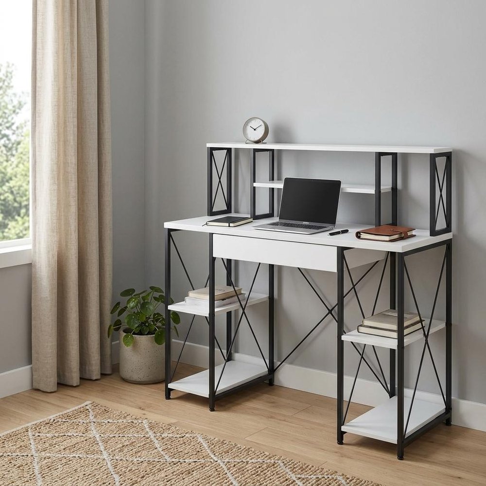 47" White and Black Computer Desk