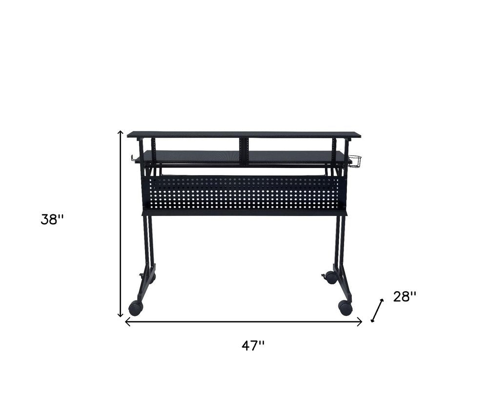 47" Black Wood and Metal Rolling Computer Desk