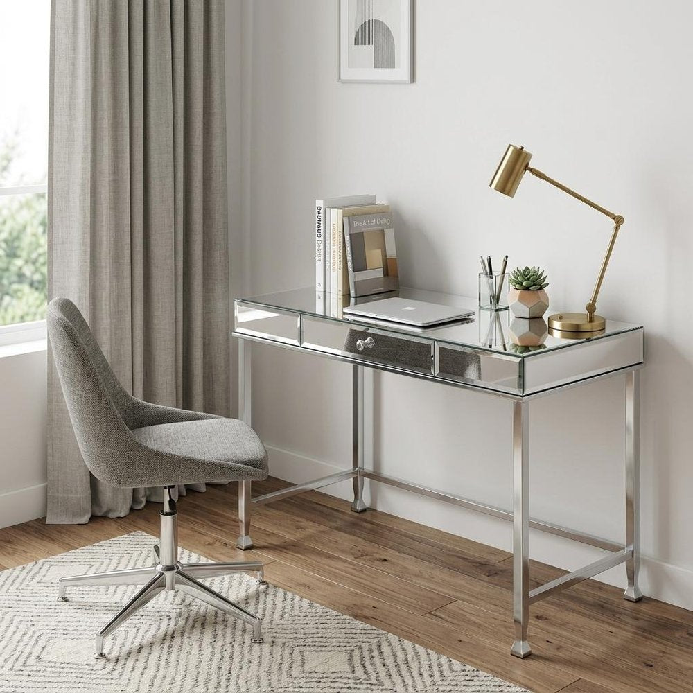 42" Clear and Silver Mirrored Writing Desk
