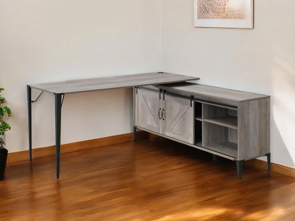 65" Gray and Black L Shape Writing Desk