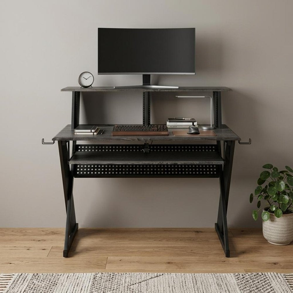 47" Black Wood and Metal Computer Desk