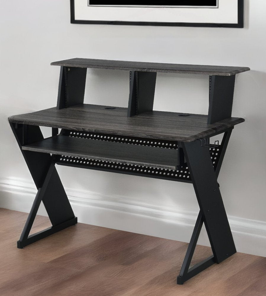 47" Black Wood and Metal Computer Desk