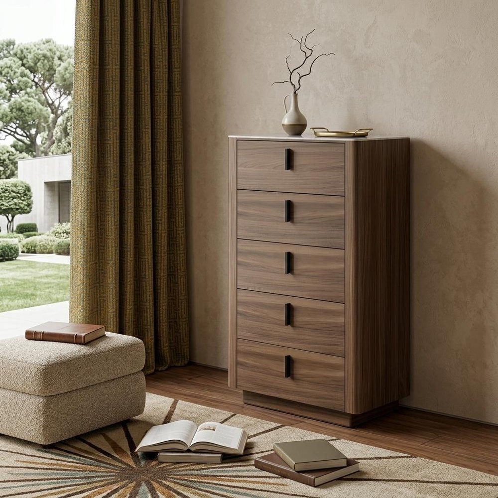 28" Brown Wood Five Drawer Dresser
