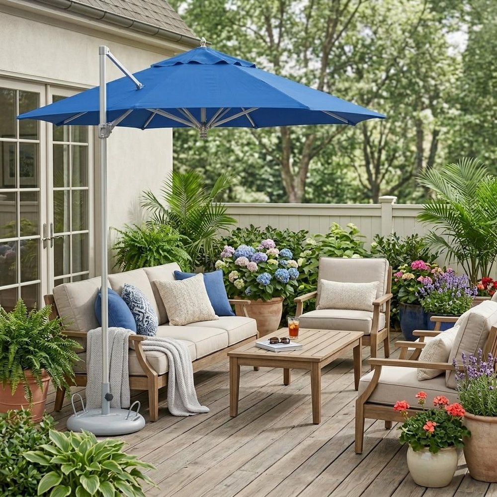 102" Blue Polyester Square Market Patio Umbrella
