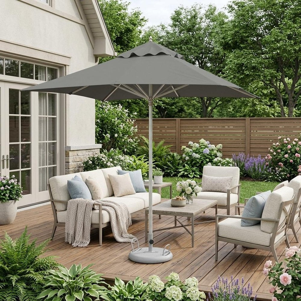 8' Charcoal Polyester Square Market Patio Umbrella