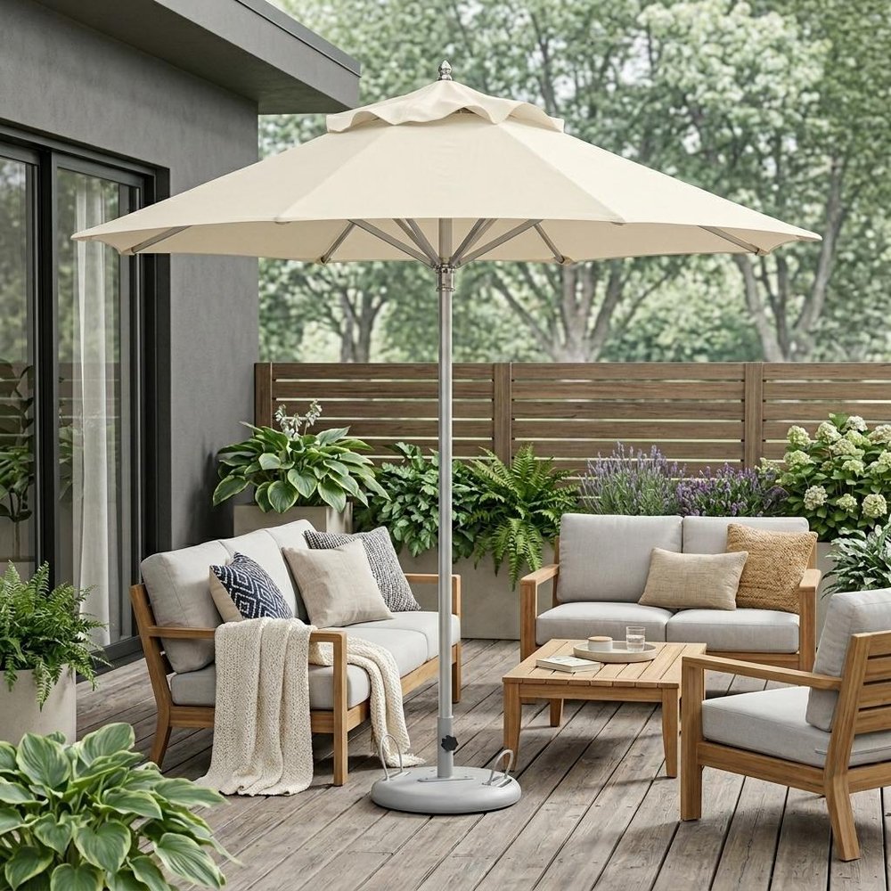 102" Ecru Polyester Round Market Patio Umbrella