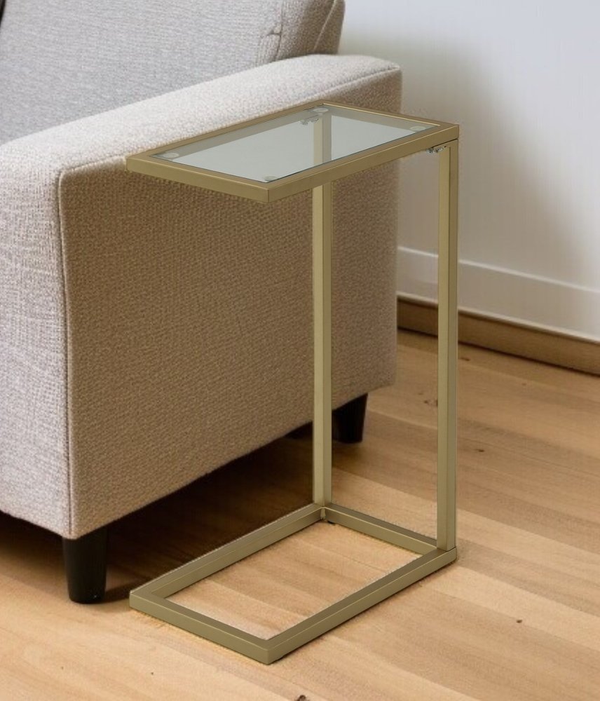 26" Gold And Clear Glass Rectangular End Table