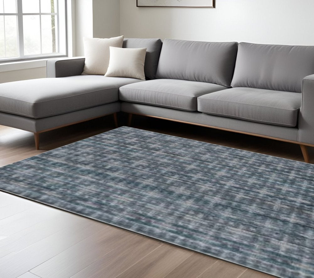 8' X 10' Blue And And Charcoal Hand Loomed Area Rug