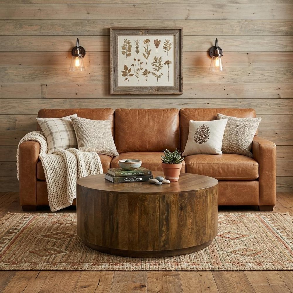 42" Brown Solid Wood Round Coffee Table