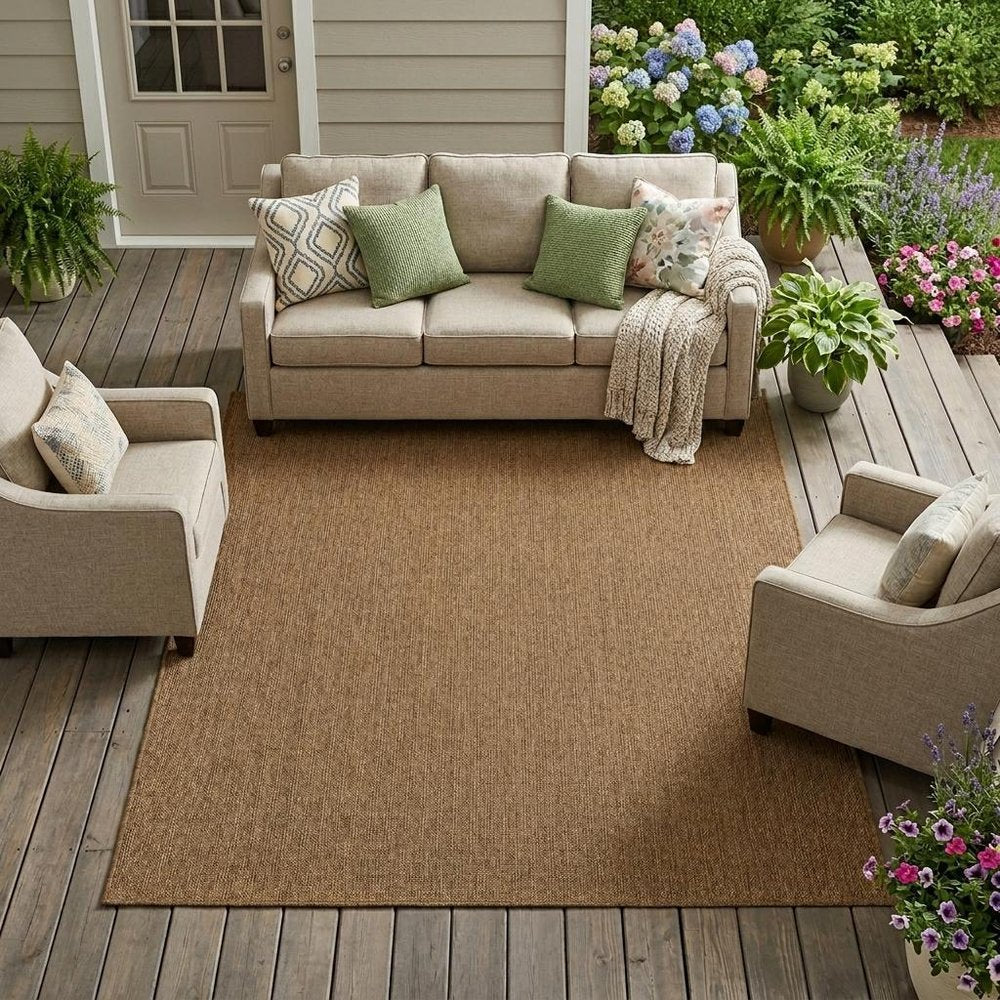 9' X 13' Tan Indoor Outdoor Area Rug