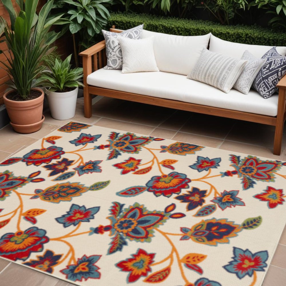 9' X 12' Multicolor Floral Stain Resistant Non Skid Area Rug