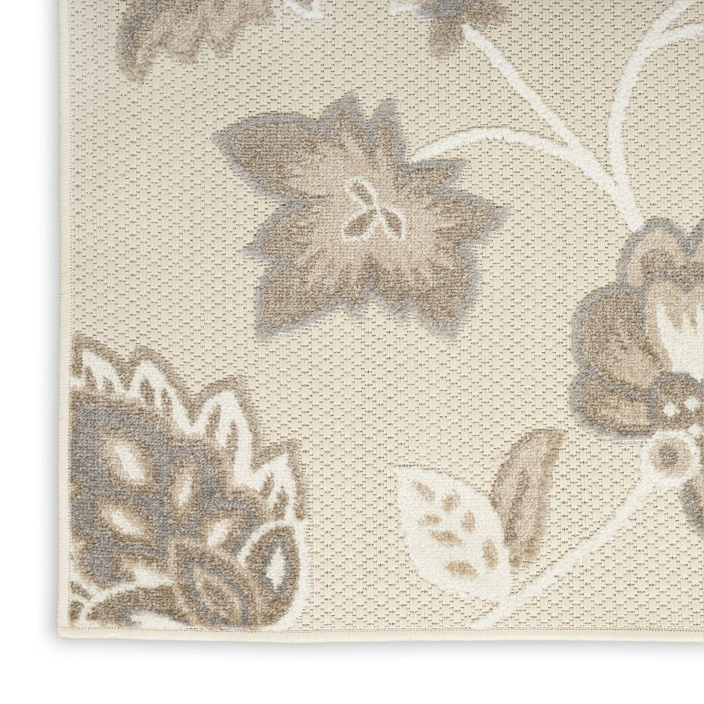 5' X 8' Beige Floral Stain Resistant Non Skid Area Rug