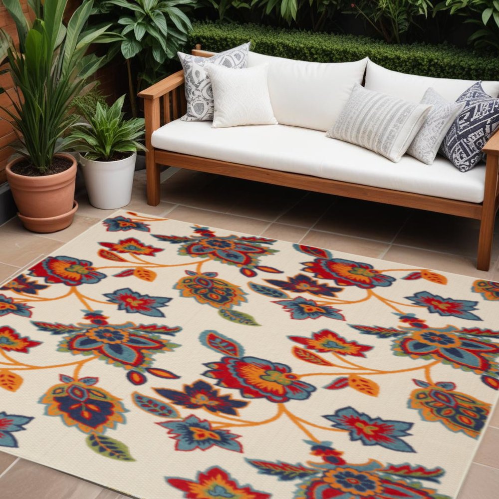 6' X 9' Multicolor Floral Stain Resistant Non Skid Area Rug