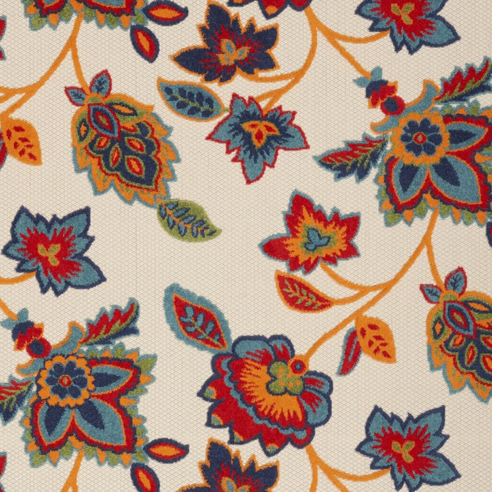 8' X 11' Gray Blue and Orange Floral Non Skid Indoor Outdoor Area Rug